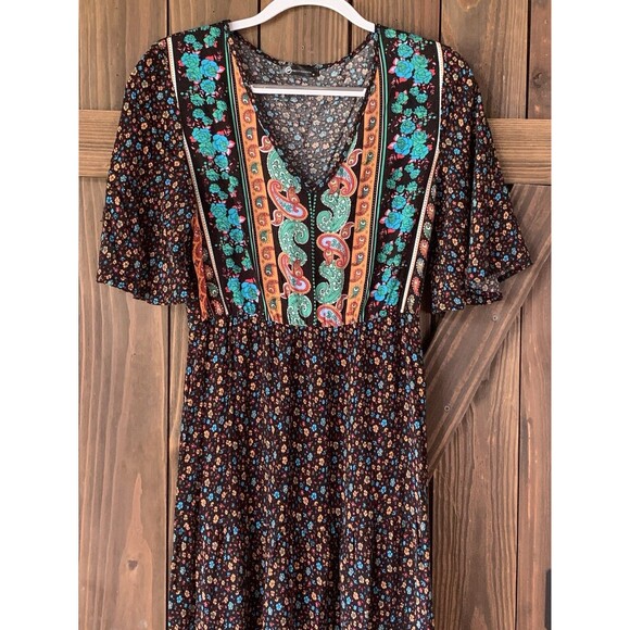 Pretty Garden Boho Maxi Dress Womens M Short Sleeve Floral - Picture 4 of 7